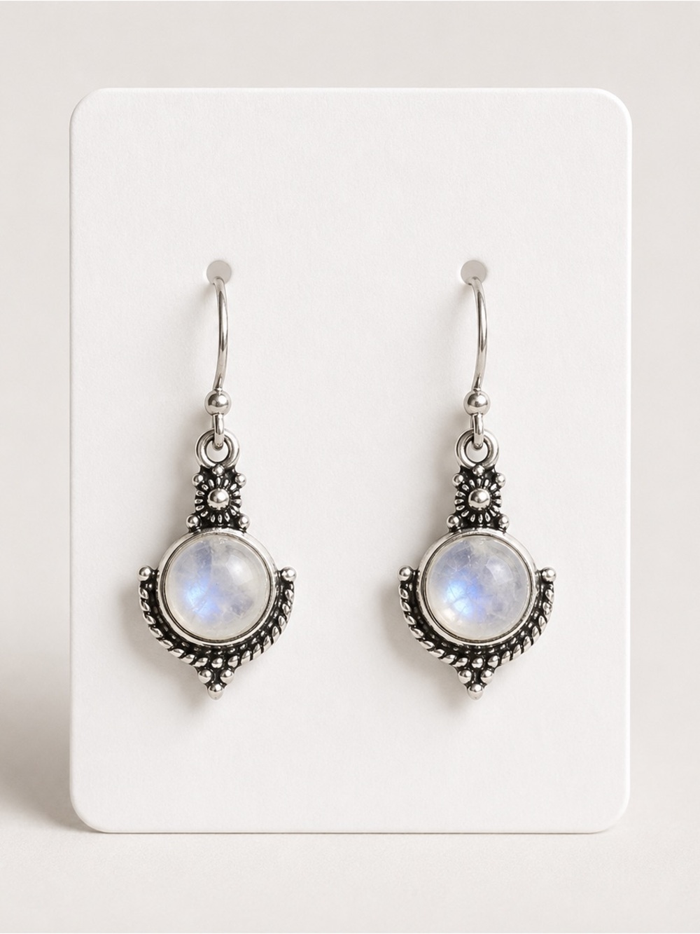 Sterling-Style Moonstone Drop Earrings in Silver